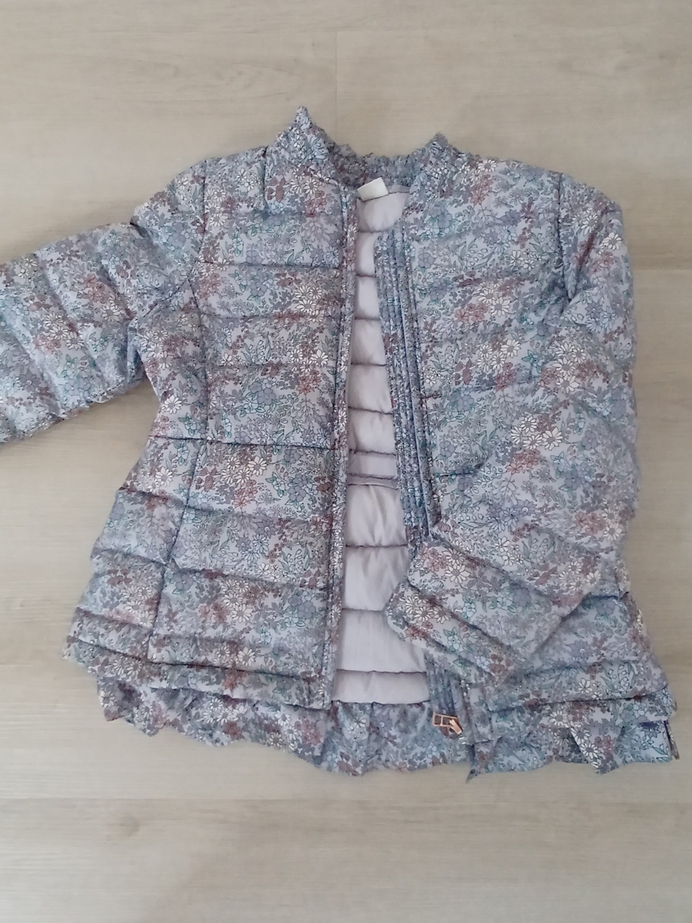 Girls Floral Quilted Puffer Jacket - Light Purple Floral
